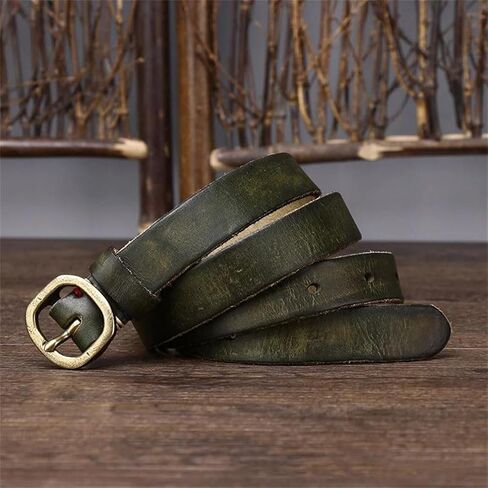 Women's Slim Leather Belt - 2.3 cm Solid Cowhide with Copper Buckle for Jeans in Saudi Arabia