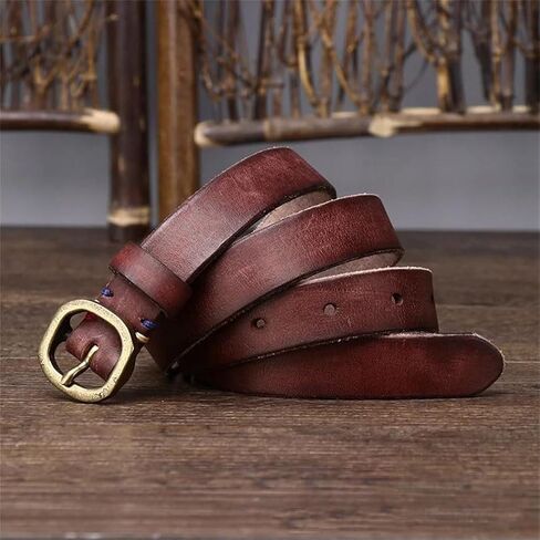 Women's Slim Leather Belt - 2.3 cm Solid Cowhide with Copper Buckle for Jeans in Saudi Arabia