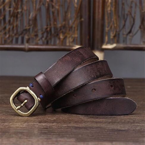 Women's Slim Leather Belt - 2.3 cm Solid Cowhide with Copper Buckle for Jeans in Saudi Arabia