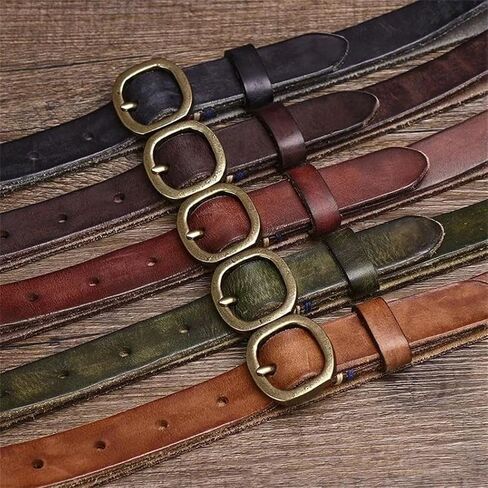 Women's Slim Leather Belt - 2.3 cm Solid Cowhide with Copper Buckle for Jeans in Saudi Arabia