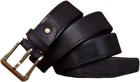 Men's Wide Leather Belt - 3.8 cm Solid Cowhide with Brass Buckle, Western Design in Saudi Arabia