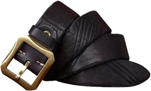 Men's Heavy Duty Belt - 3.8 cm Solid Cowhide with Brass Buckle, Work and Western Style in Saudi Arabia