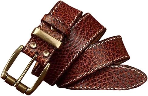 Men's Leather Belt - 3.8 cm Cowskin with Brass Buckle, Western Inspired Design in Saudi Arabia
