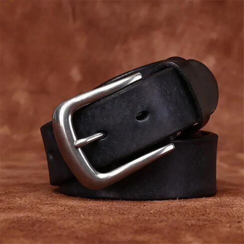 Men's Leather Belt - 3.8 cm Solid Cowskin with Stainless Steel Buckle for Daily Use in Saudi Arabia