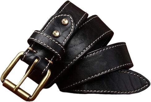 Men's Leather Belt - 3.8 cm Thick Cowskin with Brass Pin Buckle, Western Jeans Style in Saudi Arabia