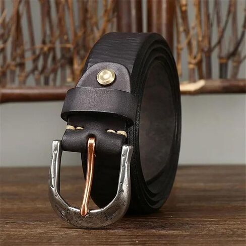 Men's Durable Belt - 3.8 cm Solid Cowhide with Stainless Steel Buckle in Kuwait