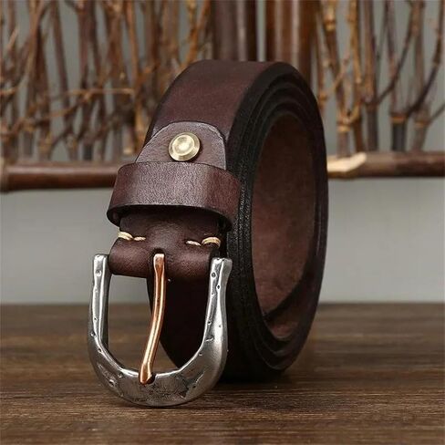 Men's Durable Belt - 3.8 cm Solid Cowhide with Stainless Steel Buckle in Kuwait