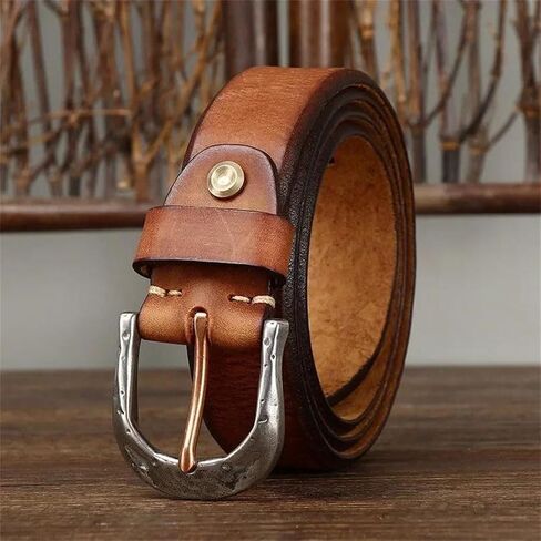 Men's Durable Belt - 3.8 cm Solid Cowhide with Stainless Steel Buckle in Kuwait