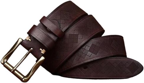 Men's Wide Leather Belt - 3.8 cm Solid Cowhide with Brass Buckle in Saudi Arabia