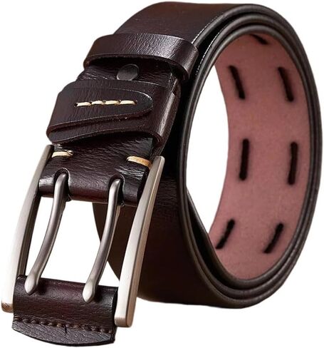 Men's Leather Belt - 4 cm Wide Cowhide with Double Pin Buckle, Vintage Western Style in Saudi Arabia