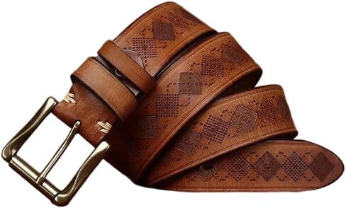 Men's Wide Leather Belt - 3.8 cm Solid Cowhide with Brass Buckle in Saudi Arabia
