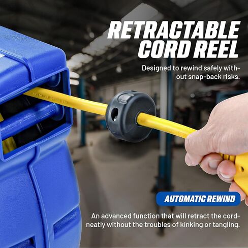 Goodyear Retractable Extension Cord Reel – Heavy-Duty Commercial Cable with Triple Tap Connector, Auto-Rewind & Wall/Ceiling Mountable (Industrial, 12AWG x 80 ft) in Saudi Arabia