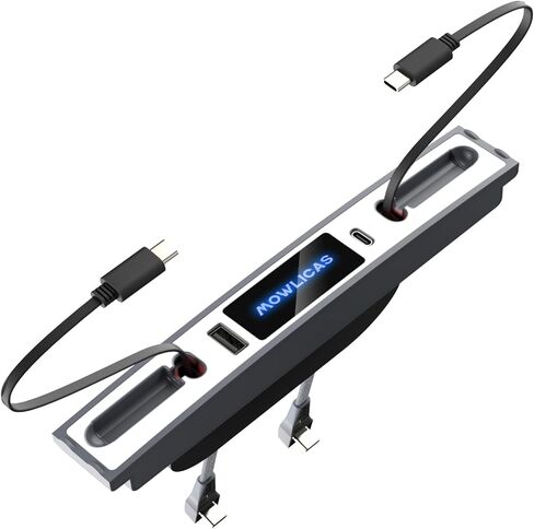 Silver Gray USB Hub for Tesla Owners, 2 USB C Retractable Fast Charging Cables for iPhone 15, is Necessary Tesla Tesla Model 3/Y Accessories (2024-2021) but not Highland or Juniper Compatible in Kuwait
