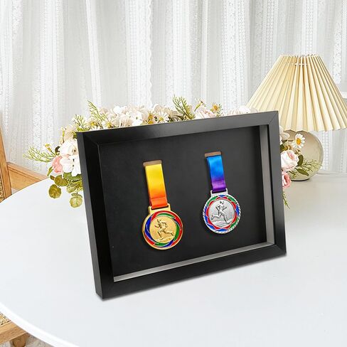 Klmnop Medal Display Shadow Box, Photo and Single Medal Display Frame Case, Wood Sport Medal Display Frame Perfect for Marathon Runner, All Sports Winners(12.8×9×1.4 Inch) in Saudi Arabia