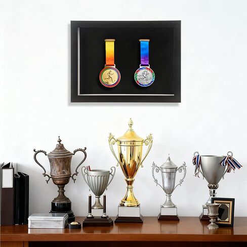 Klmnop Medal Display Shadow Box, Photo and Single Medal Display Frame Case, Wood Sport Medal Display Frame Perfect for Marathon Runner, All Sports Winners(12.8×9×1.4 Inch) in Saudi Arabia