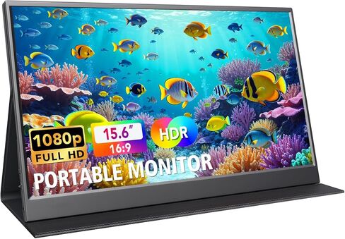 شاشة ألعاب محمولة 15.6 بوصة 1080p FHD IPS مع شاشة عرض USB-C & HDMI خفيفة الوزن الشاشة الخارجية الفائقة الشاشة مع غطاء ومكبرات صوت ذكية للكمبيوتر المحمول ، MAC ، الهاتف ، PS5 ، التبديل in Saudi Arabia