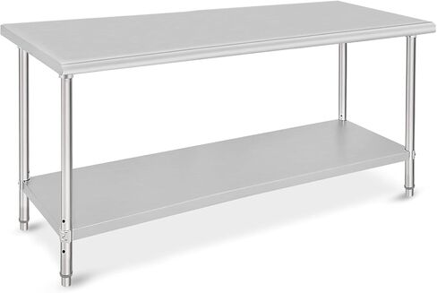 Stainless Steel Table, 72x30x35 Inch, Commercial Heavy Duty Double Tier Table with Adjustable Under Shelf, NSF Metal Commercial Kitchen Table for Kitchen Restaurant Garage in Saudi Arabia