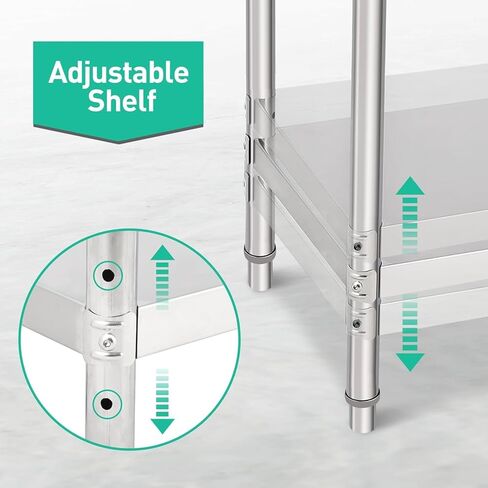Stainless Steel Table, 72x30x35 Inch, Commercial Heavy Duty Double Tier Table with Adjustable Under Shelf, NSF Metal Commercial Kitchen Table for Kitchen Restaurant Garage in Saudi Arabia