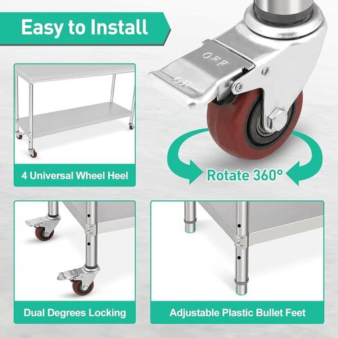 Food Prep Stainless Steel Table - [60 * 24 * 35inch], [ NSF Certified ], Without Wheel and Backsplash, Adjustable Under Shelf, Heavy Duty, Commercial Use, Ideal for Restaurant, Home in Saudi Arabia