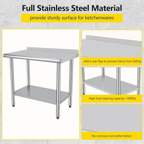 Garvee 24×48 in Commercial Work Table with Undershelf, Stainless Steel Prep Table, Stainless Steel Kitchen Worktops, for Kitchen Restaurant, Home and Hotels, with Backboard in Saudi Arabia