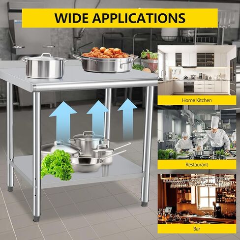 Garvee 24×48 in Commercial Work Table with Undershelf, Stainless Steel Prep Table, Stainless Steel Kitchen Worktops, for Kitchen Restaurant, Home and Hotels, with Backboard in Saudi Arabia
