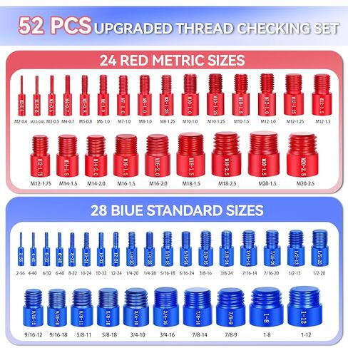 52PCS Nut and Bolt Thread Checker, Thread Checker Standard and Metric, 28 Inch & 24 Metric Thread Gauge in Saudi Arabia