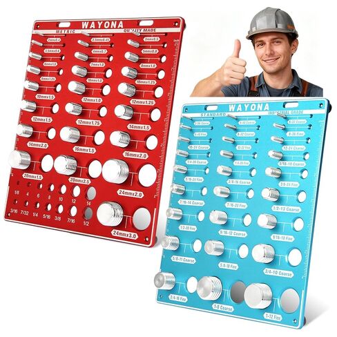 مدقق خيط الصواميل والمسامير من وايونا 66 - 27 مقياس خيط مسمار قياسي و25 متري و14 مقياس لقمة الثقب، أداة تحديد حجم الصواميل والمسمار، مقياس معرف المسمار والصمولة القابل للتركيب على الحائط بمقاييس مزدوجة in Kuwait