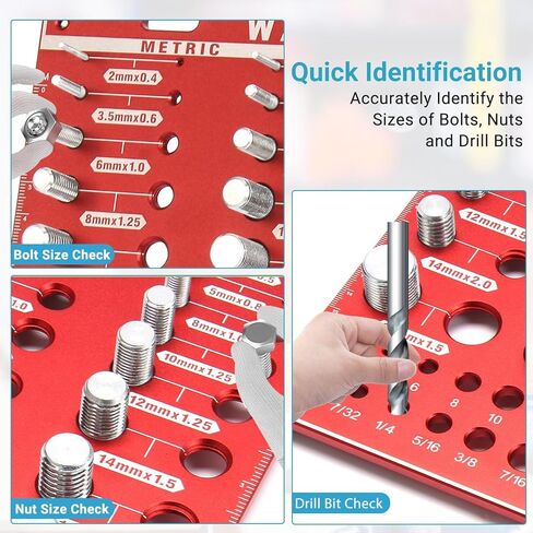مدقق خيط الصواميل والمسامير من وايونا 66 - 27 مقياس خيط مسمار قياسي و25 متري و14 مقياس لقمة الثقب، أداة تحديد حجم الصواميل والمسمار، مقياس معرف المسمار والصمولة القابل للتركيب على الحائط بمقاييس مزدوجة in Kuwait