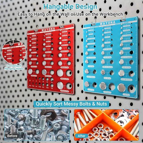 مدقق خيط الصواميل والمسامير من وايونا 66 - 27 مقياس خيط مسمار قياسي و25 متري و14 مقياس لقمة الثقب، أداة تحديد حجم الصواميل والمسمار، مقياس معرف المسمار والصمولة القابل للتركيب على الحائط بمقاييس مزدوجة in Kuwait