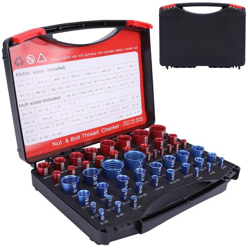 Thread Checker, 50 Pcs Nut and Bolt Thread Checker - 27 Standard & 23 Metric Box Set Thread Gauge for Size Checker of Bolts or Nuts in Narrow Areas in Saudi Arabia