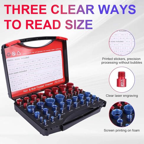 Thread Checker, 50 Pcs Nut and Bolt Thread Checker - 27 Standard & 23 Metric Box Set Thread Gauge for Size Checker of Bolts or Nuts in Narrow Areas in Saudi Arabia