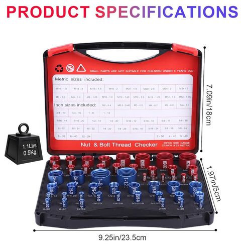Thread Checker, 50 Pcs Nut and Bolt Thread Checker - 27 Standard & 23 Metric Box Set Thread Gauge for Size Checker of Bolts or Nuts in Narrow Areas in Saudi Arabia