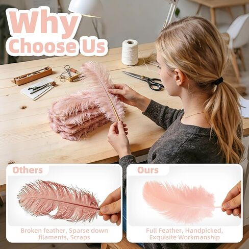Pink Ostrich Feather Duster with Wooden Handle, 13.5 inch Natural Fluffy Cleaning Tool for Dusting Home, Car, Delicate Surfaces, Reusable Decorative Duster for Ledges, Blinds & Delicate Home Decor in Saudi Arabia
