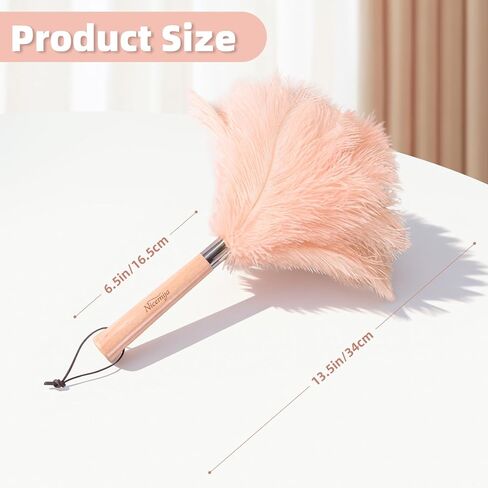 Pink Ostrich Feather Duster with Wooden Handle, 13.5 inch Natural Fluffy Cleaning Tool for Dusting Home, Car, Delicate Surfaces, Reusable Decorative Duster for Ledges, Blinds & Delicate Home Decor in Saudi Arabia