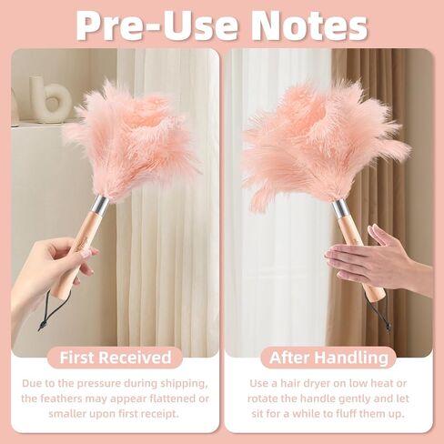 Pink Ostrich Feather Duster with Wooden Handle, 13.5 inch Natural Fluffy Cleaning Tool for Dusting Home, Car, Delicate Surfaces, Reusable Decorative Duster for Ledges, Blinds & Delicate Home Decor in Saudi Arabia