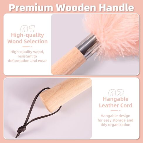 Pink Ostrich Feather Duster with Wooden Handle, 13.5 inch Natural Fluffy Cleaning Tool for Dusting Home, Car, Delicate Surfaces, Reusable Decorative Duster for Ledges, Blinds & Delicate Home Decor in Saudi Arabia