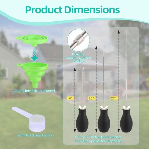 Diatomaceous Earth Powder Duster with Extendable Metal Tube (5" to 22") & Threaded Seal - Leak-Proof Bulb Sprayer for Garden, Home, Pet Area Insect Control - Includes Funnel & Scoop in Saudi Arabia