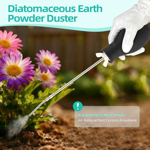 Diatomaceous Earth Powder Duster with Extendable Metal Tube (5" to 22") & Threaded Seal - Leak-Proof Bulb Sprayer for Garden, Home, Pet Area Insect Control - Includes Funnel & Scoop in Saudi Arabia