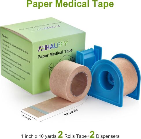 Medical Tape with Dispenser Paper Tape Medical 1 inch x 10yd Sensitive Skin Micropore Tape Breathable for Wound Care Nose Tape for Rhinoplasty Shaping(2 Rolls Tape + 2 Dispensers Included) in Kuwait