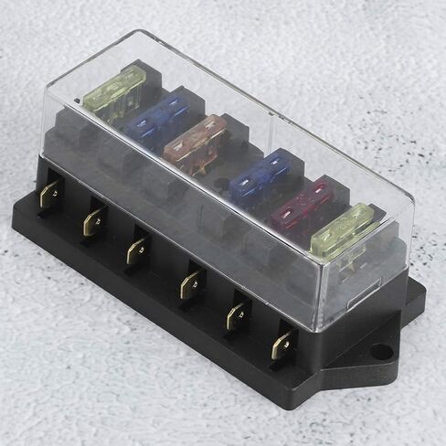 6 Way Blade Holder Box Universal 12V to 36V 6 in 6 Out with 6pcs Transparent Cover for Car Truck Marine Vehicle ABS Metal Construction 90x53x42mm in Saudi Arabia
