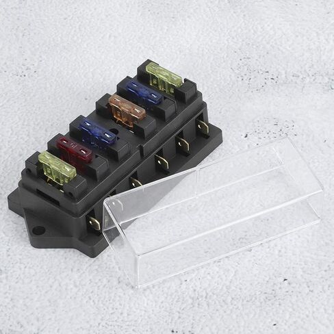 6 Way Blade Holder Box Universal 12V to 36V 6 in 6 Out with 6pcs Transparent Cover for Car Truck Marine Vehicle ABS Metal Construction 90x53x42mm in Saudi Arabia