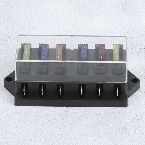 6 Way Blade Holder Box Universal 12V to 36V 6 in 6 Out with 6pcs Transparent Cover for Car Truck Marine Vehicle ABS Metal Construction 90x53x42mm in Saudi Arabia