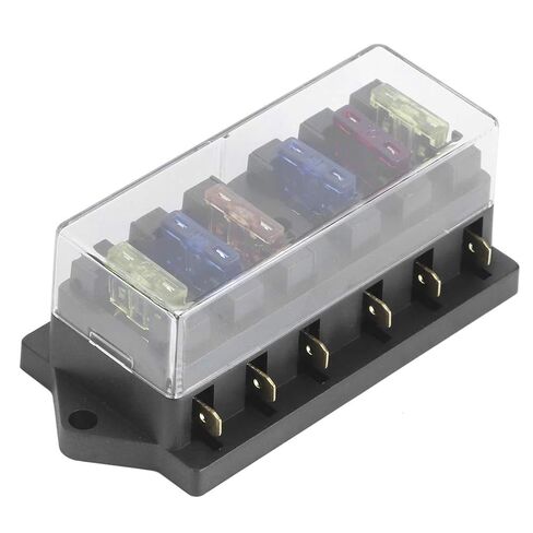 6 Way Blade Holder Box Universal 12V to 36V 6 in 6 Out with 6pcs Transparent Cover for Car Truck Marine Vehicle ABS Metal Construction 90x53x42mm in Saudi Arabia
