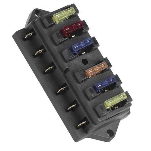 6 Way Blade Holder Box Universal 12V to 36V 6 in 6 Out with 6pcs Transparent Cover for Car Truck Marine Vehicle ABS Metal Construction 90x53x42mm in Saudi Arabia