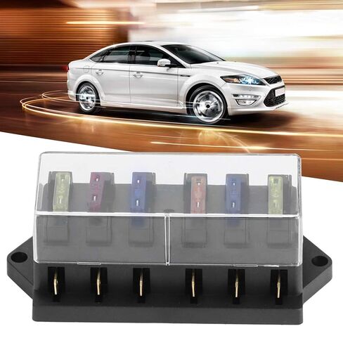 6 Way Blade Holder Box Universal 12V to 36V 6 in 6 Out with 6pcs Transparent Cover for Car Truck Marine Vehicle ABS Metal Construction 90x53x42mm in Saudi Arabia