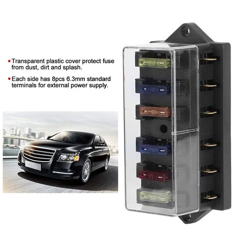 6 Way Blade Holder Box Universal 12V to 36V 6 in 6 Out with 6pcs Transparent Cover for Car Truck Marine Vehicle ABS Metal Construction 90x53x42mm in Saudi Arabia