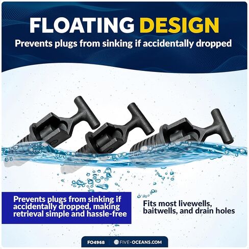 Five Oceans Floating Livewell Drain Plugs - 3-Pack (1/2", 5/8", 3/4") ABS Black Plastic, Twist or Cam-Over Adjustable, Universal Replacement for Boats & Kayaks - FO4968 in Saudi Arabia