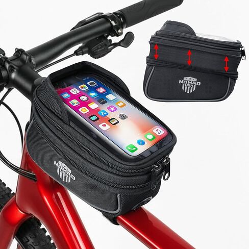 Nomad USA Bicycle Bag, Expandable Bike Tool Pouch Front Frame/Handlebar Bag, Touch Screen Waterproof Cycling Phone Fits All iPhones, Galaxy S25, Pixel Pro, Reflective Top Tube Bag for Bike Accessories in Kuwait