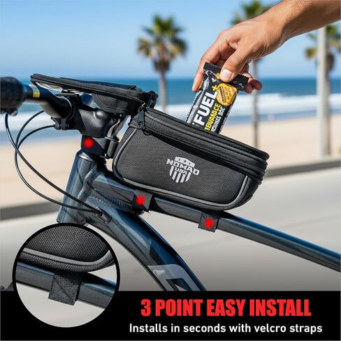 Nomad USA Bicycle Bag, Expandable Bike Tool Pouch Front Frame/Handlebar Bag, Touch Screen Waterproof Cycling Phone Fits All iPhones, Galaxy S25, Pixel Pro, Reflective Top Tube Bag for Bike Accessories in Kuwait