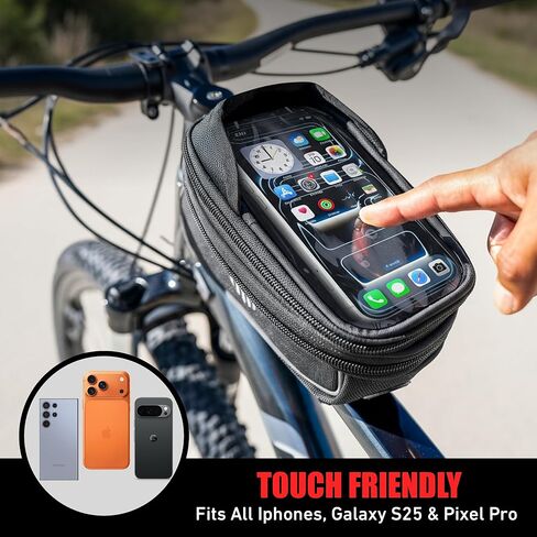 Nomad USA Bicycle Bag, Expandable Bike Tool Pouch Front Frame/Handlebar Bag, Touch Screen Waterproof Cycling Phone Fits All iPhones, Galaxy S25, Pixel Pro, Reflective Top Tube Bag for Bike Accessories in Kuwait